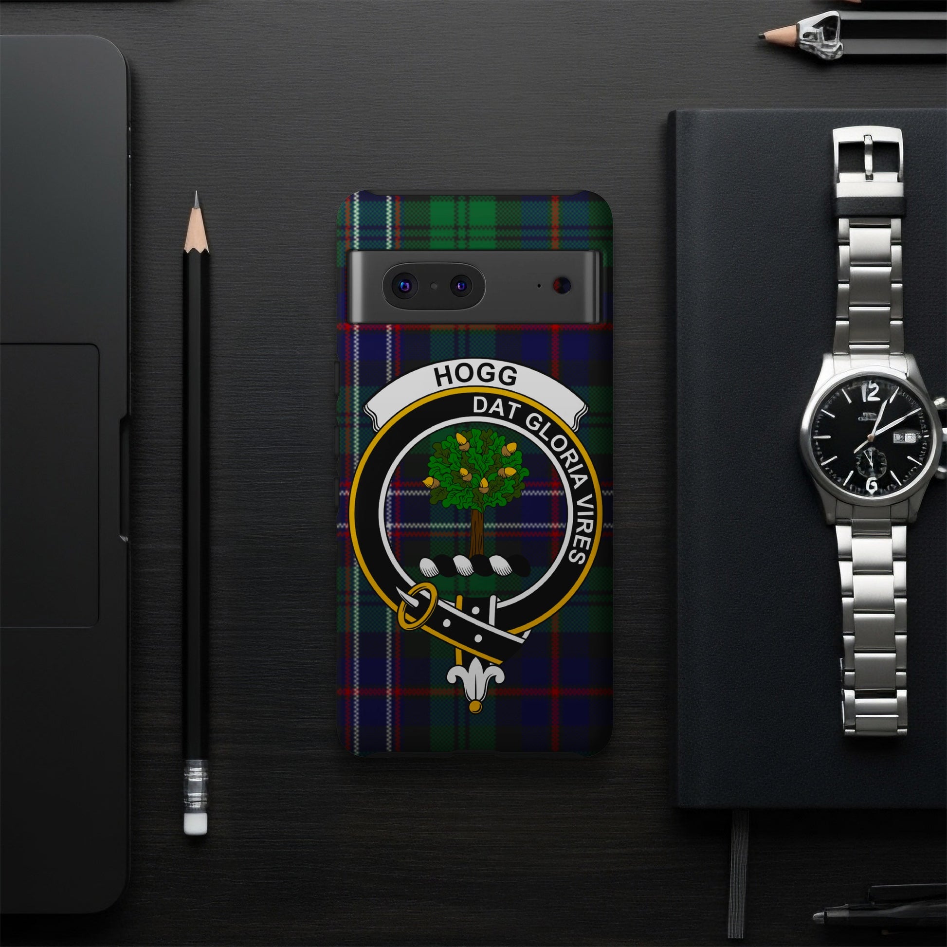 HOGG Dat Gloria Vires Clan Phone Case with Tartan Design