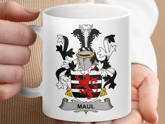 Maul Surname Irish Family Crest Coat of Arms Mug - Celtic Ancestry Gifts