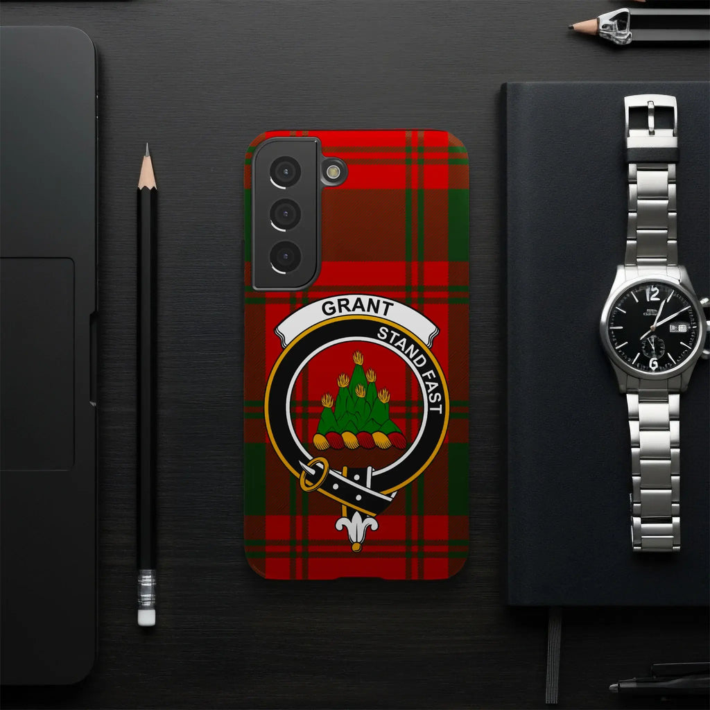 Grant Stand Fast plaid design phone case — full heraldic wrap on glossy impact-resistant shell