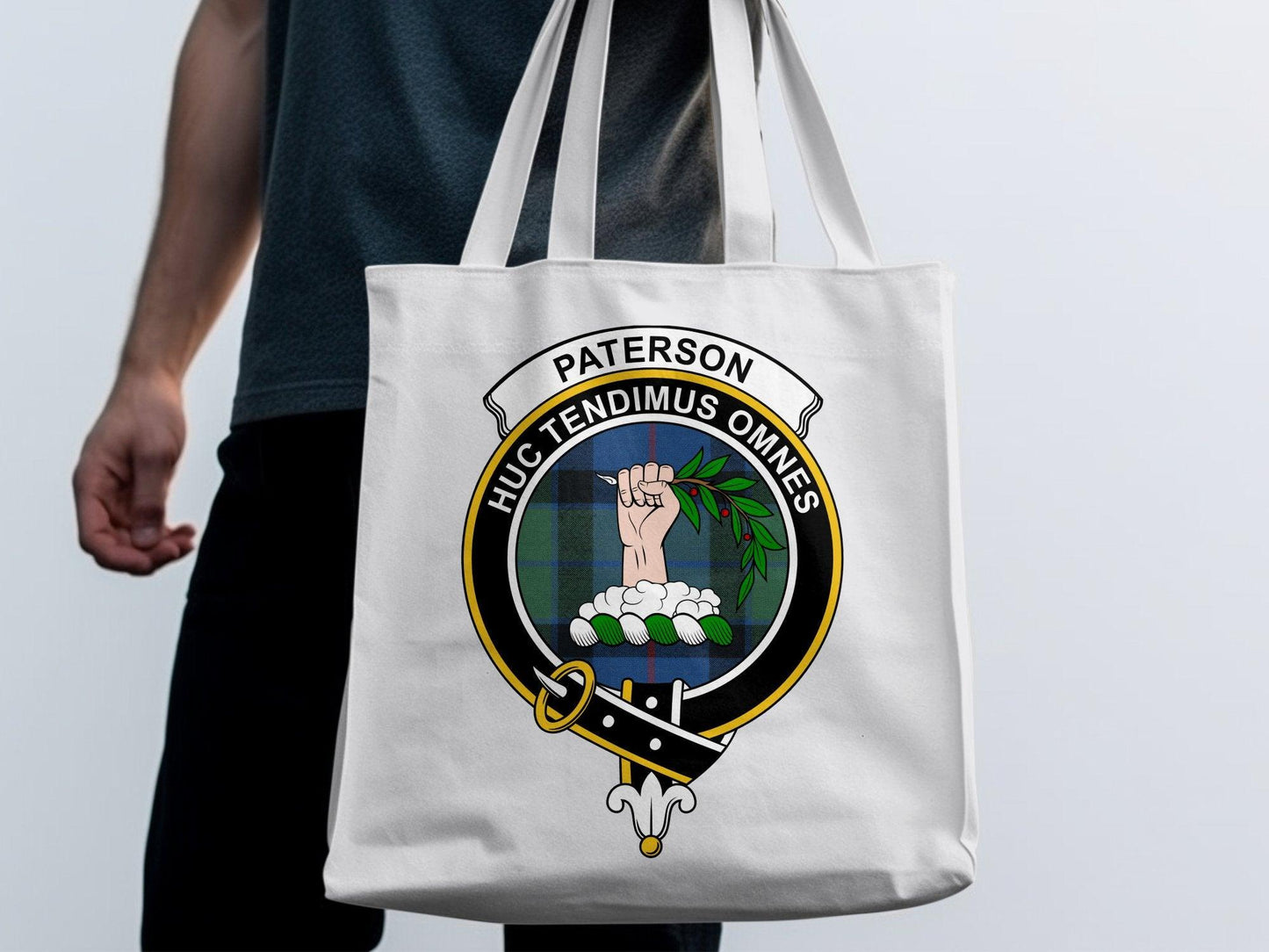 Paterson Scottish Clan Crest Tartan Tote Bags - Celtic Ancestry Gifts