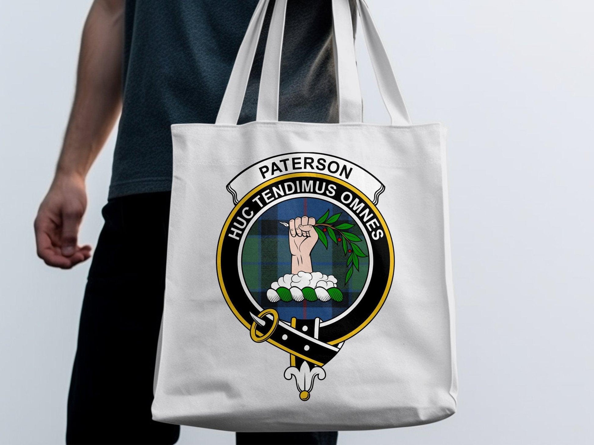 Paterson Scottish Clan Crest Tartan Tote Bags - Celtic Ancestry Gifts