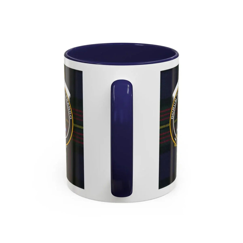 Top-down view of Muir clan crest mug showing interior accent colour — glossy ceramic