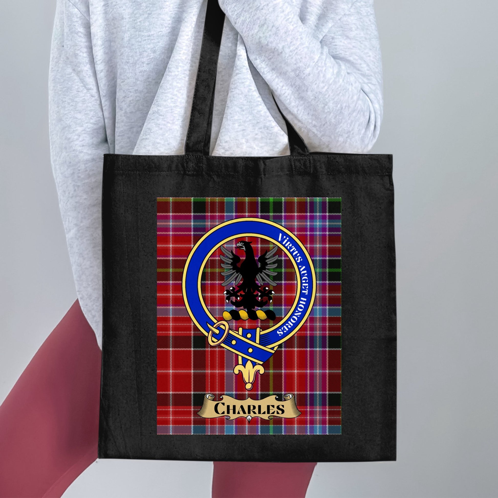 Charles Scottish Clan Crest Tartan Pattern Tote Bag - Living Stone Gifts