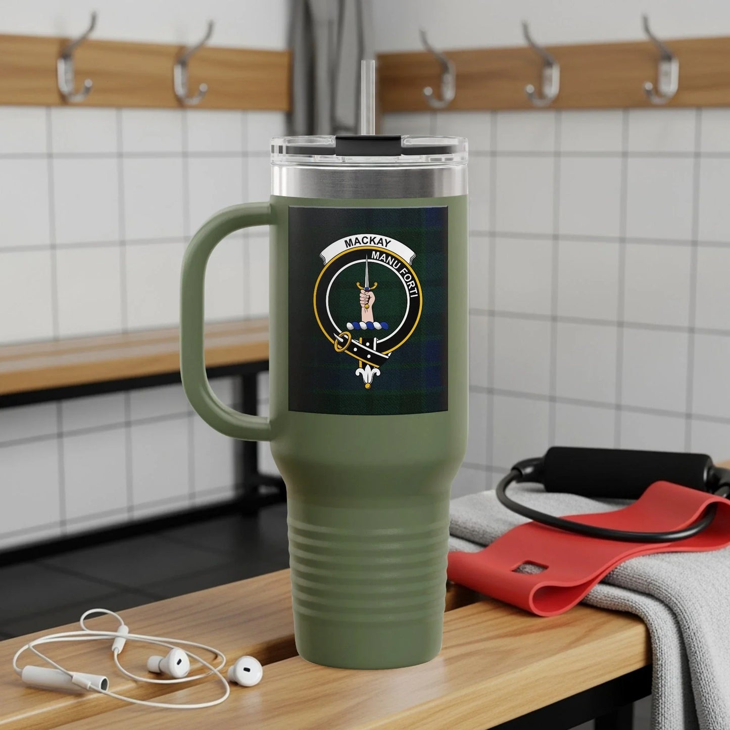 Custom Green Travel Mug with Clan Crest Design product