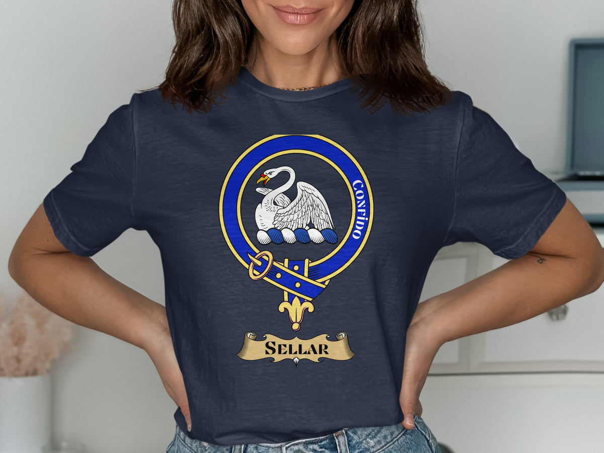 Sellar Scottish clan crest design on Navy T-shirt