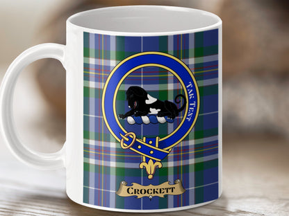 Clan Crockett Blue Green Tartan Crest Emblem Mug - Living Stone Gifts