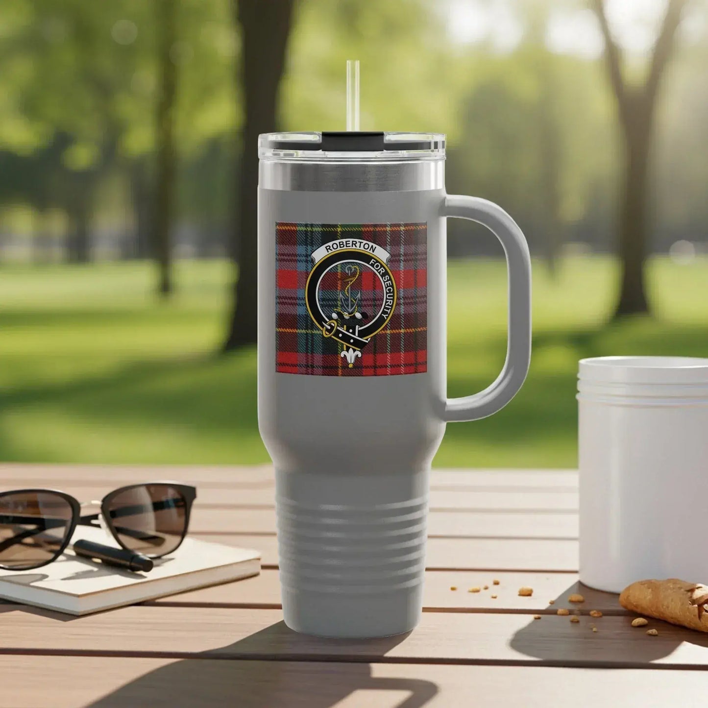 Stylish Insulated Tumbler with Plaid Logo Design product