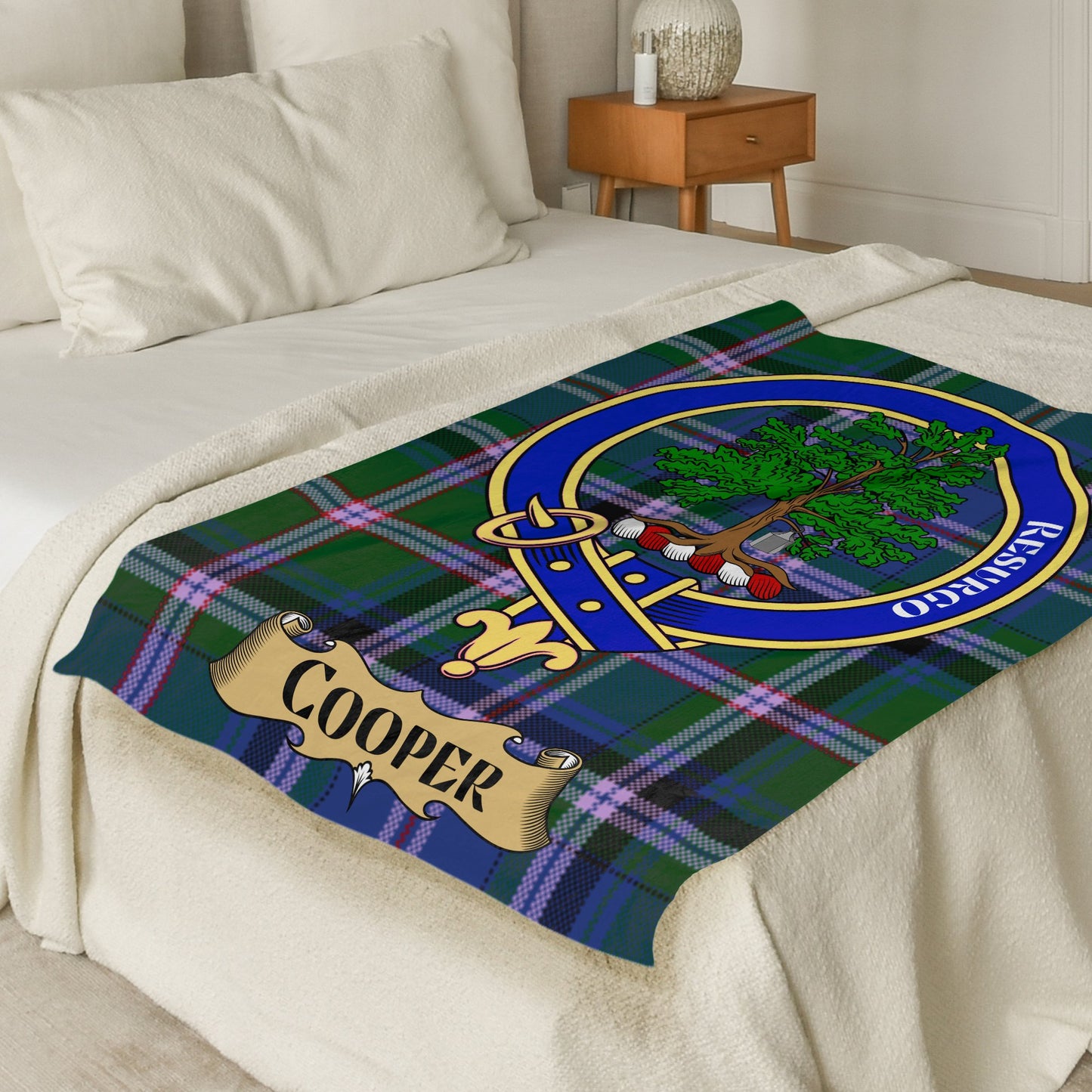 Scottish Clan Cooper Crest Tartan Throw Blanket - Living Stone Gifts