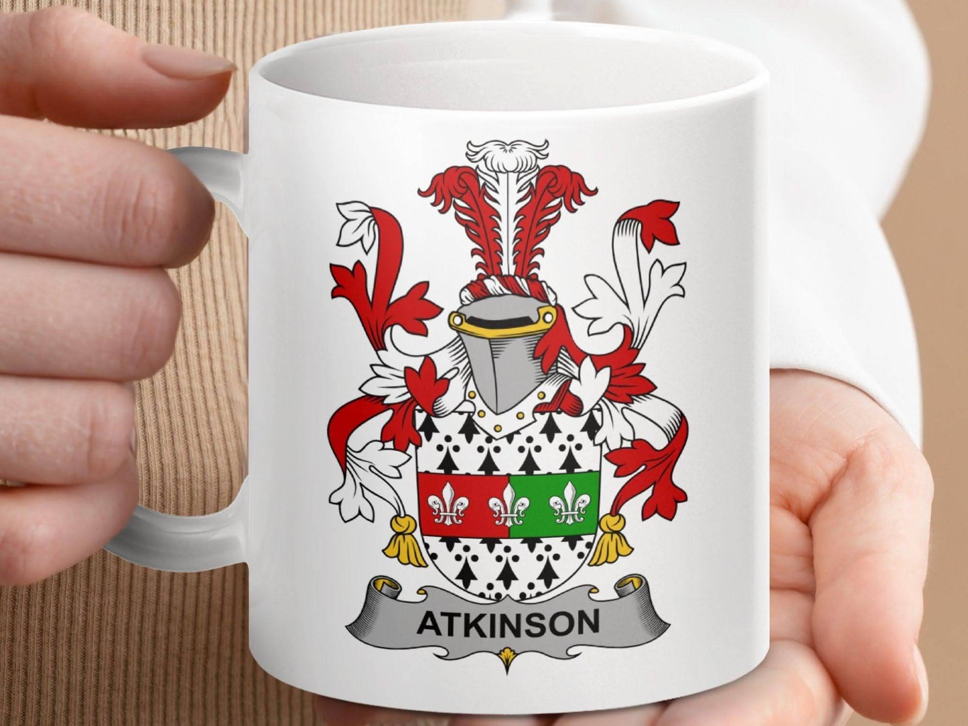 Atkinson Family Crest Irish Surname Heraldry Graphic mug - Celtic Ancestry Gifts