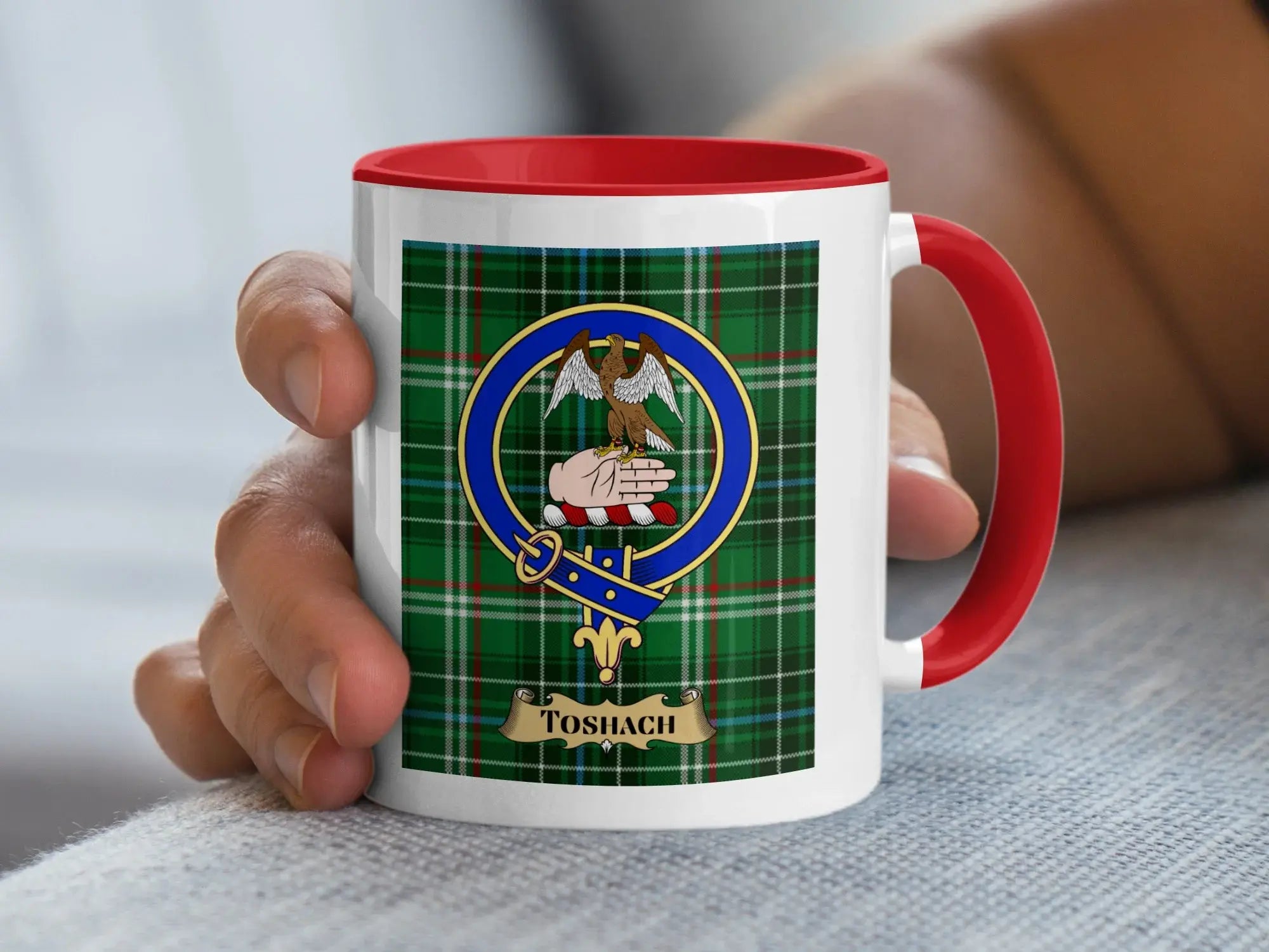 Toshach family crest ceramic mug for everyday coffee and tea