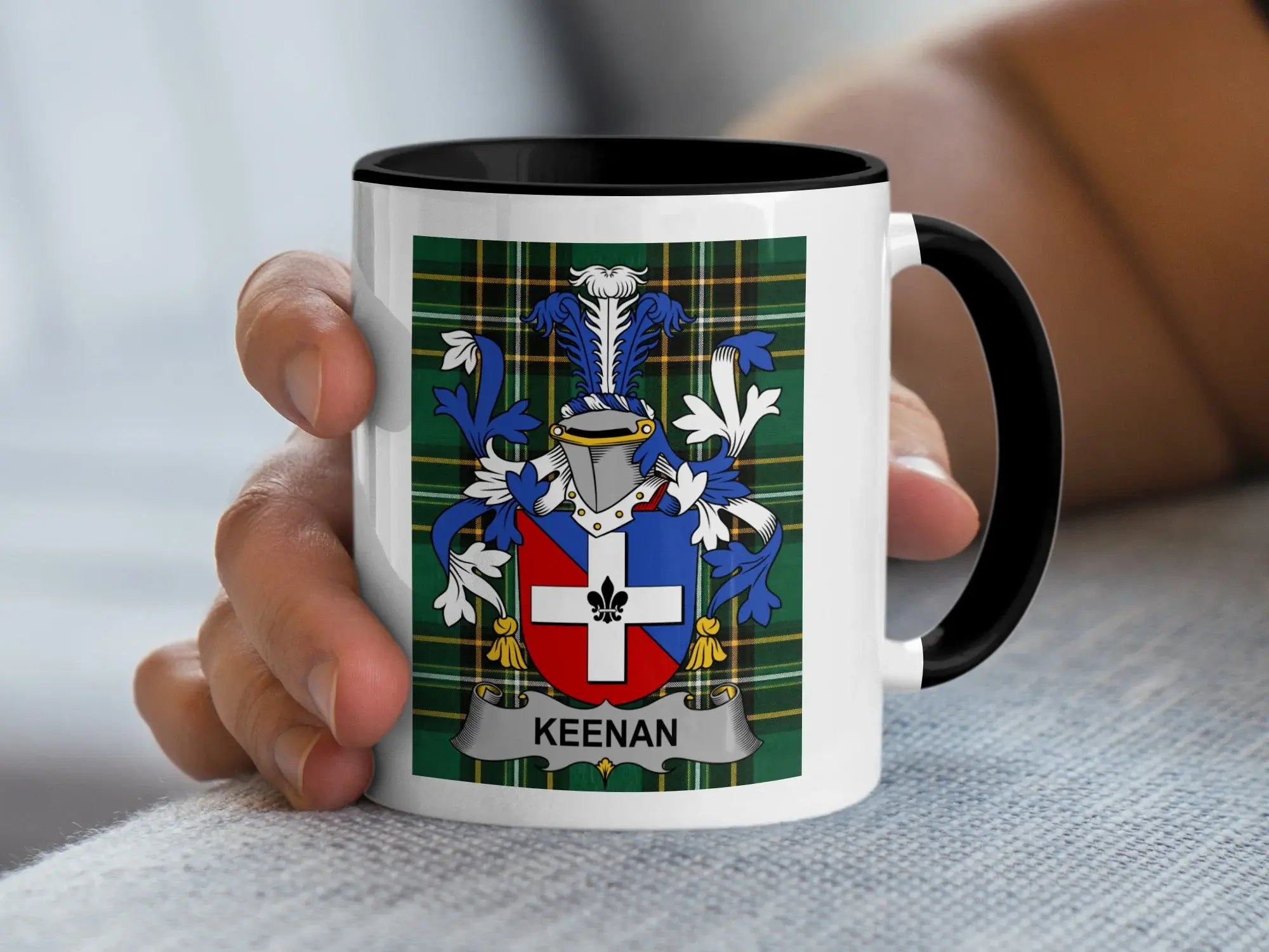 Keenan Irish family crest black accent mug