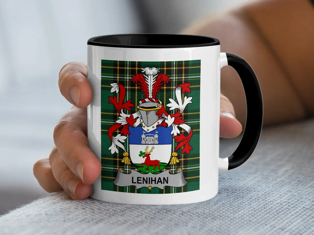 Lenihan Irish family crest black accent mug