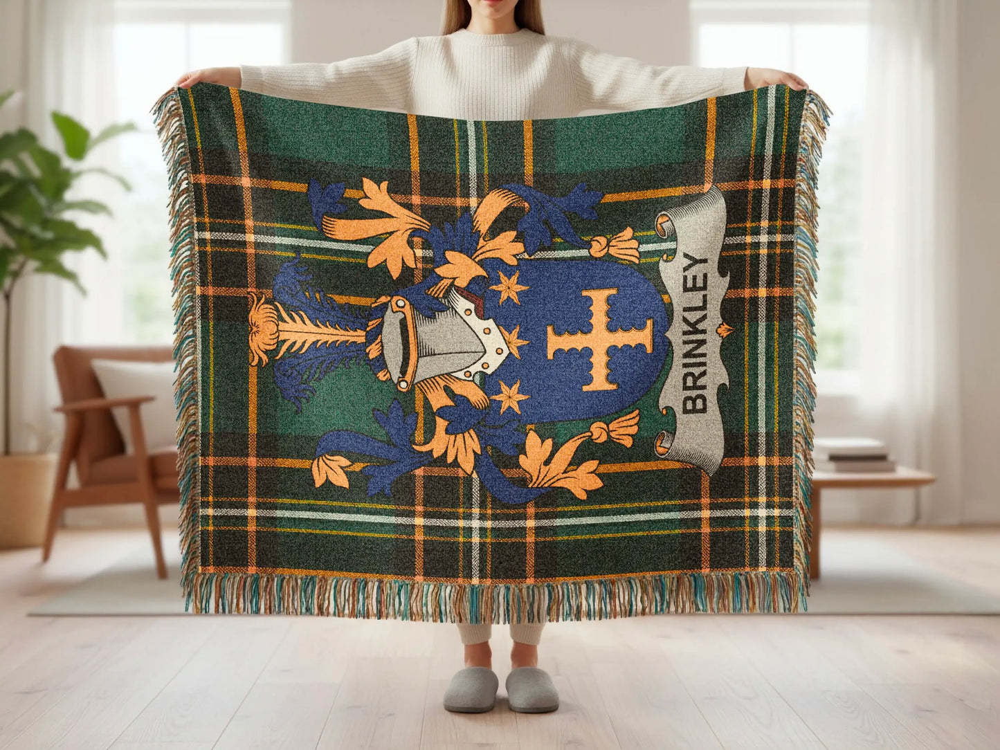 Brinkley Family Crest Plaid Throw Blanket product type