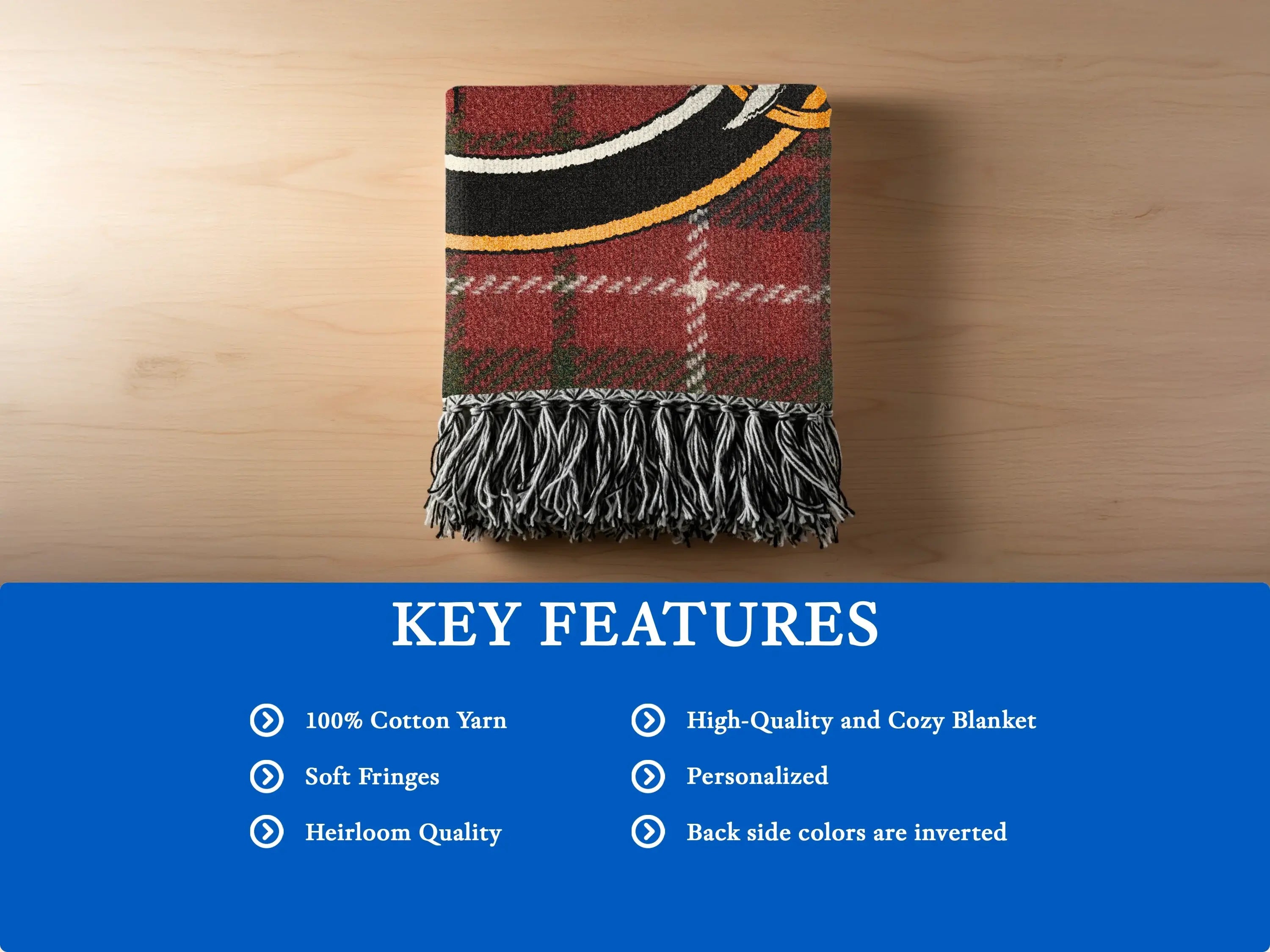 MacDonald of Staffa woven blanket personalised — 100% cotton with soft fringe edges