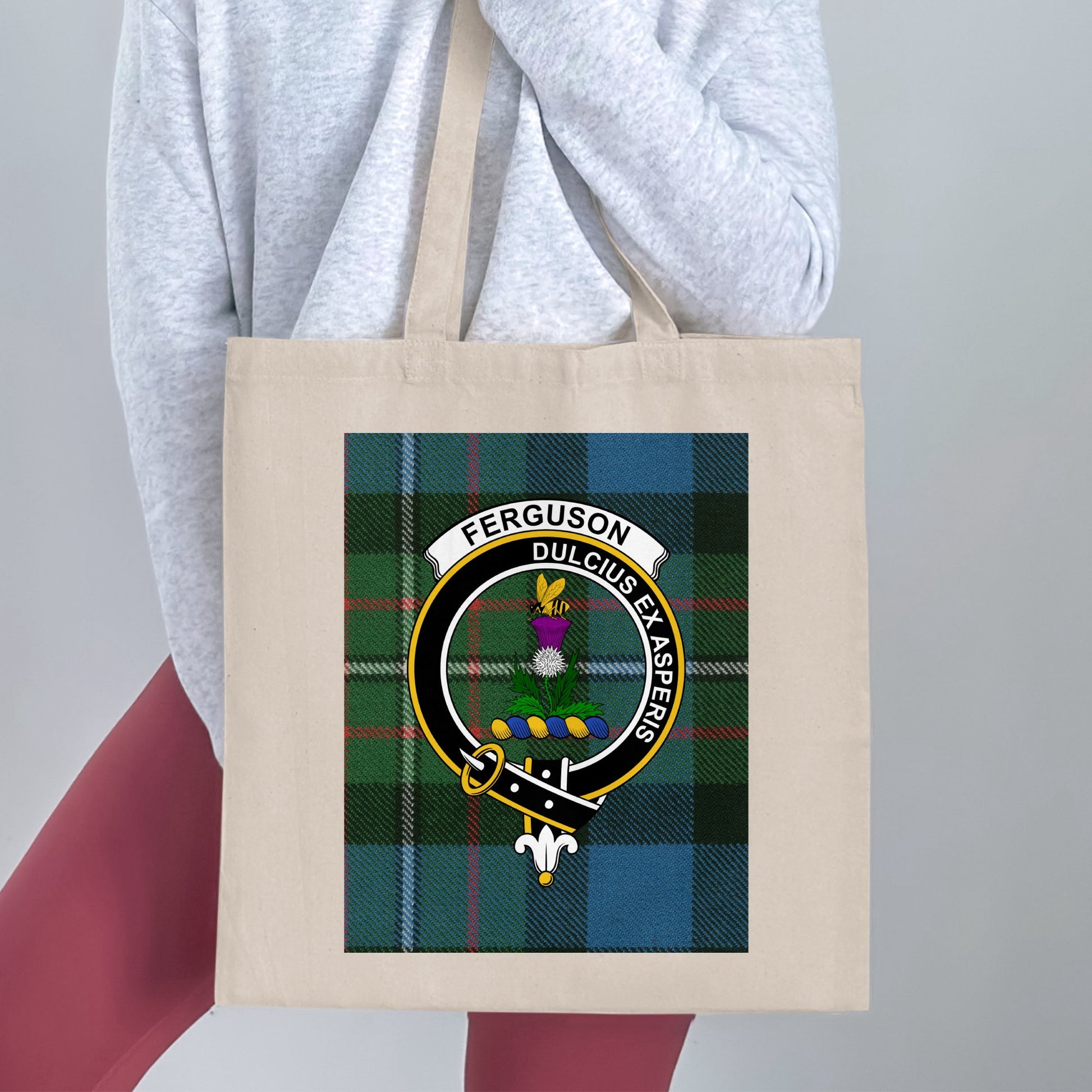 Ferguson Clan Scottish Tartan Crest Design Tote Bag - Living Stone Gifts