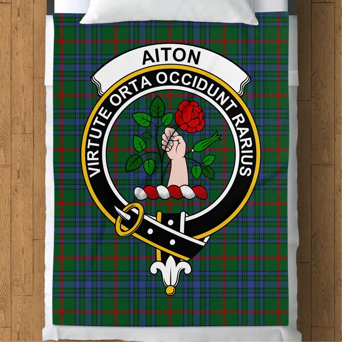 Scottish Clan Aiton Crest Tartan Throw Blanket - Living Stone Gifts