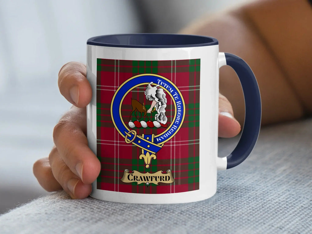 Crawfurd Tartan Plaid Clan Crest Displayed Coffee Mug
