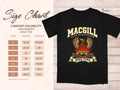 Comfort Colors 1717 size chart in inches with a black MacGill clan crest T-shirt preview