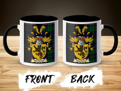 Mortimer Clan Surname Coat Of Arms Tartan Mug - Celtic Ancestry Gifts