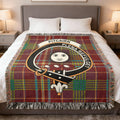 Clan Pitcairn woven tartan blanket — Plena Refulget crest in full colour, fringe border, 60" x 50"
