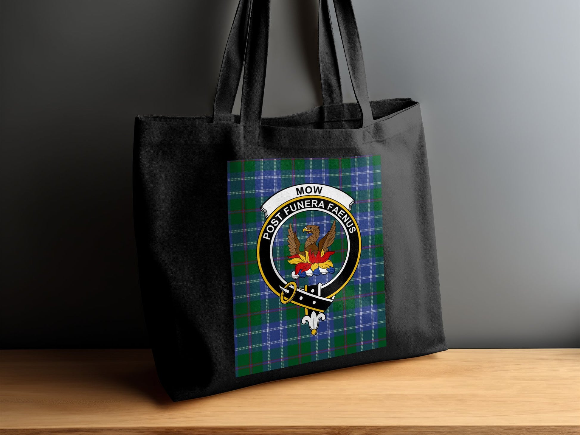 Scottish Clan Crest on Tartan Background Tote Bag - Living Stone Gifts