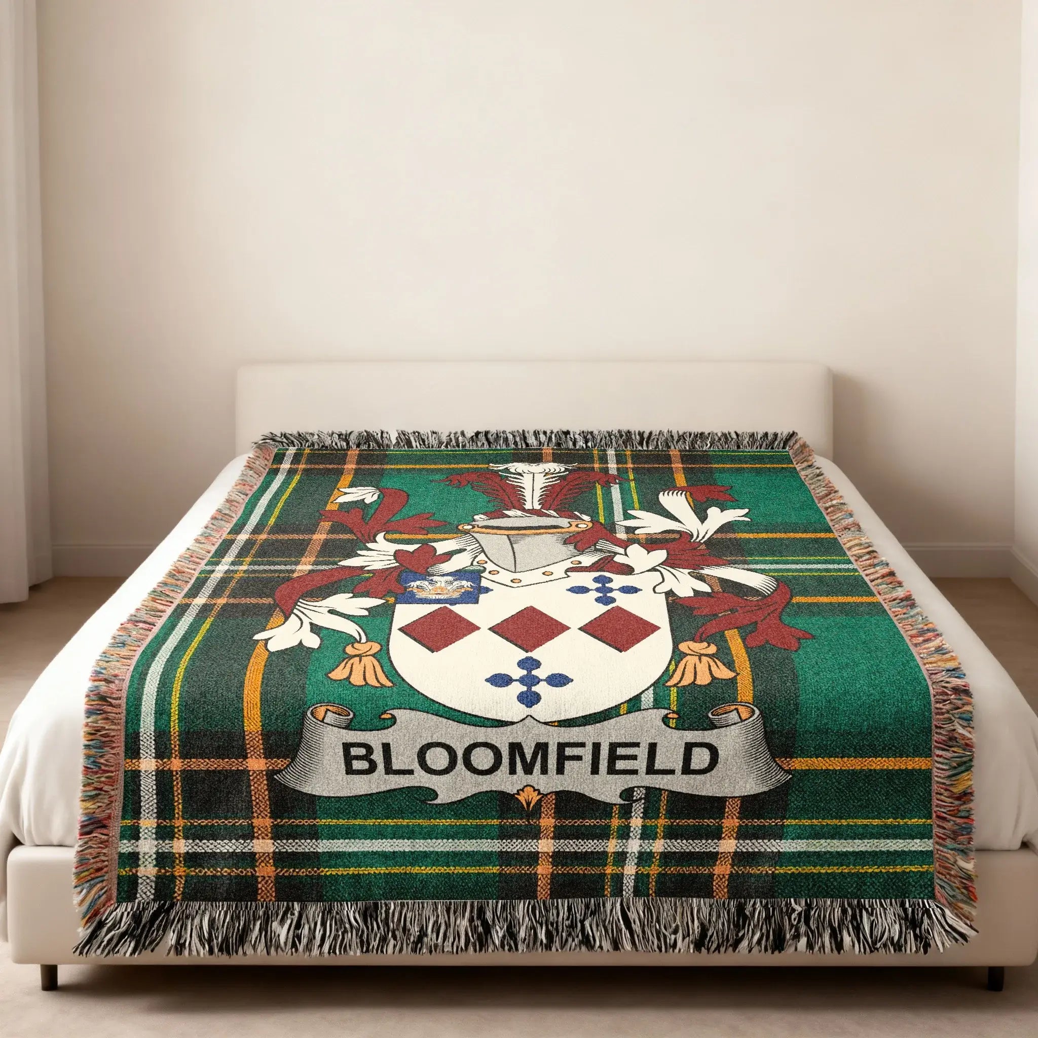 Bloomfield Family Crest Plaid Fringed Name product type