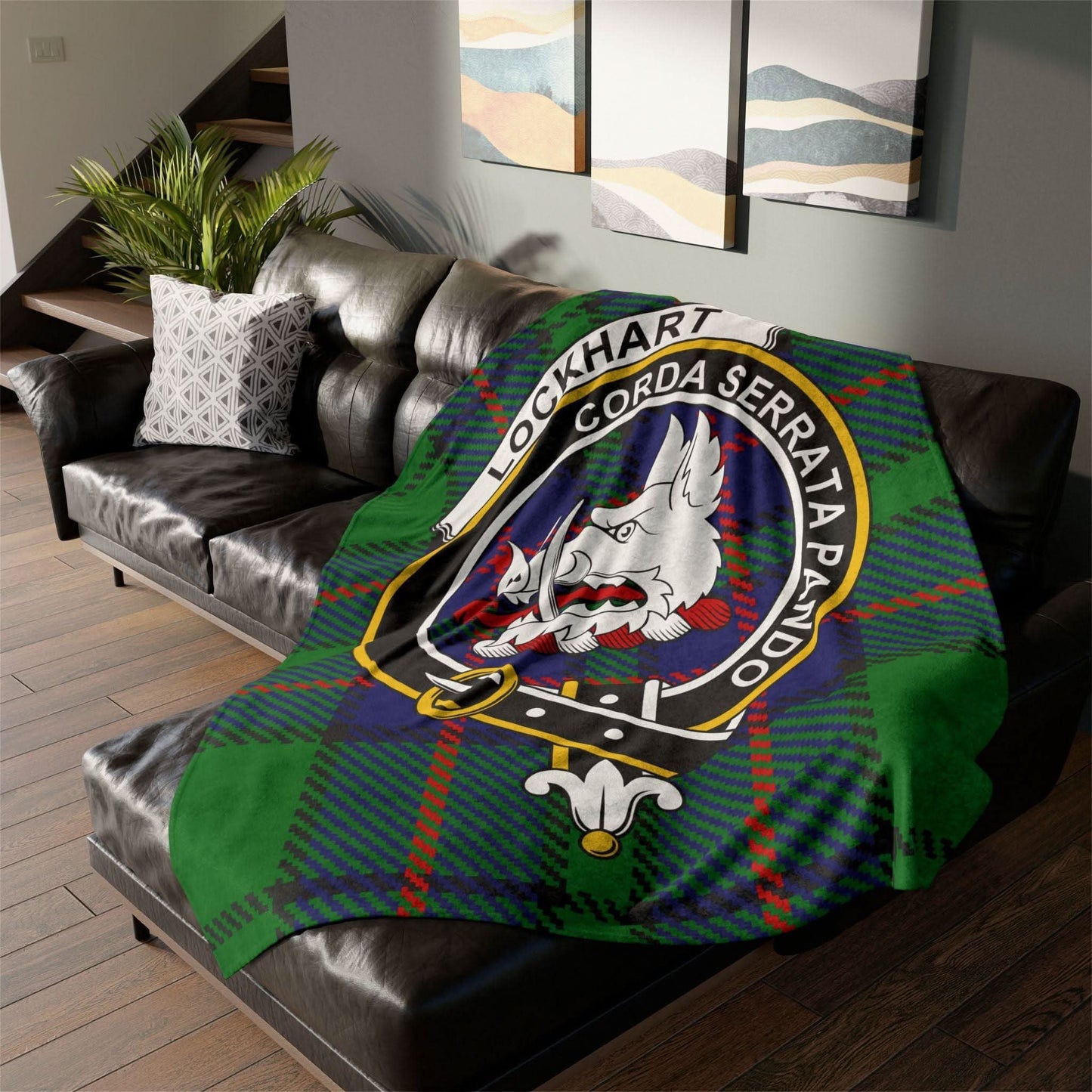 Lockhart Clan Tartan Blanket – Scottish Crest Throw, Soft & Cozy - Celtic Ancestry Gifts
