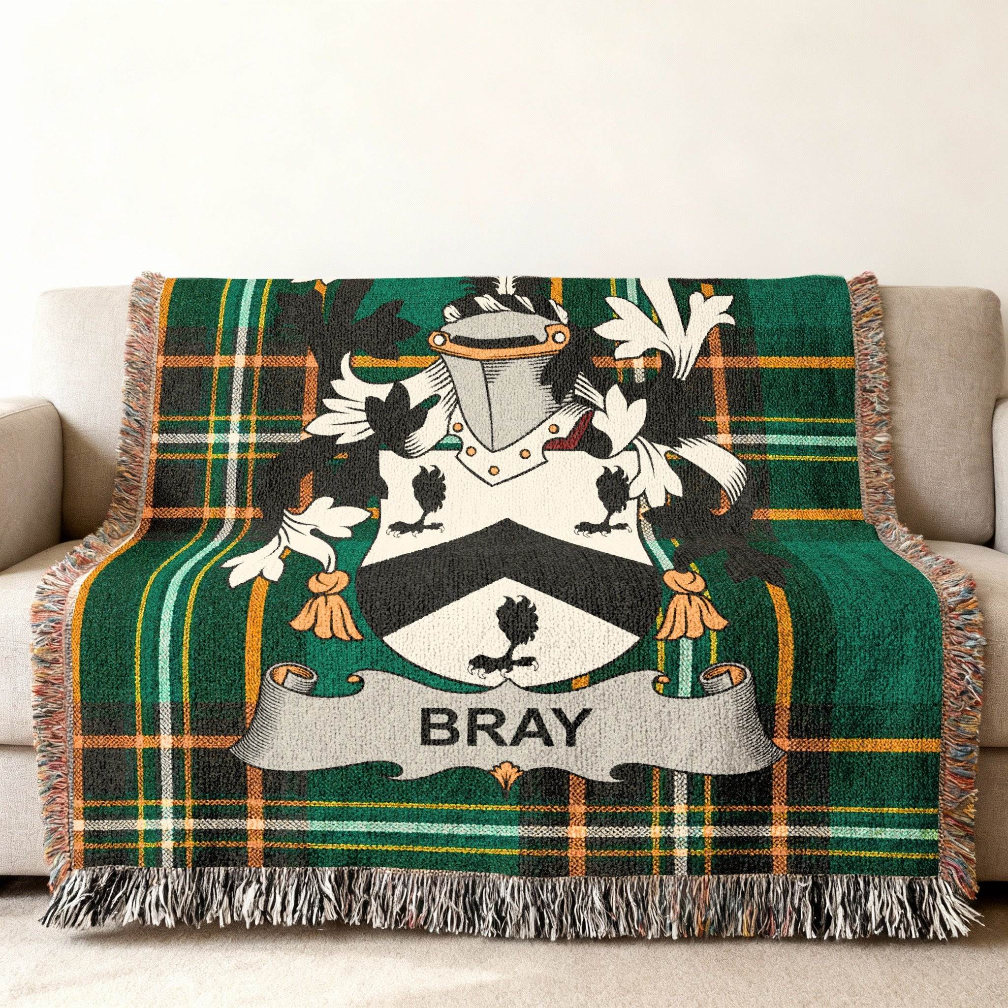Bray Family Crest Green Tartan Throw Blanket product type