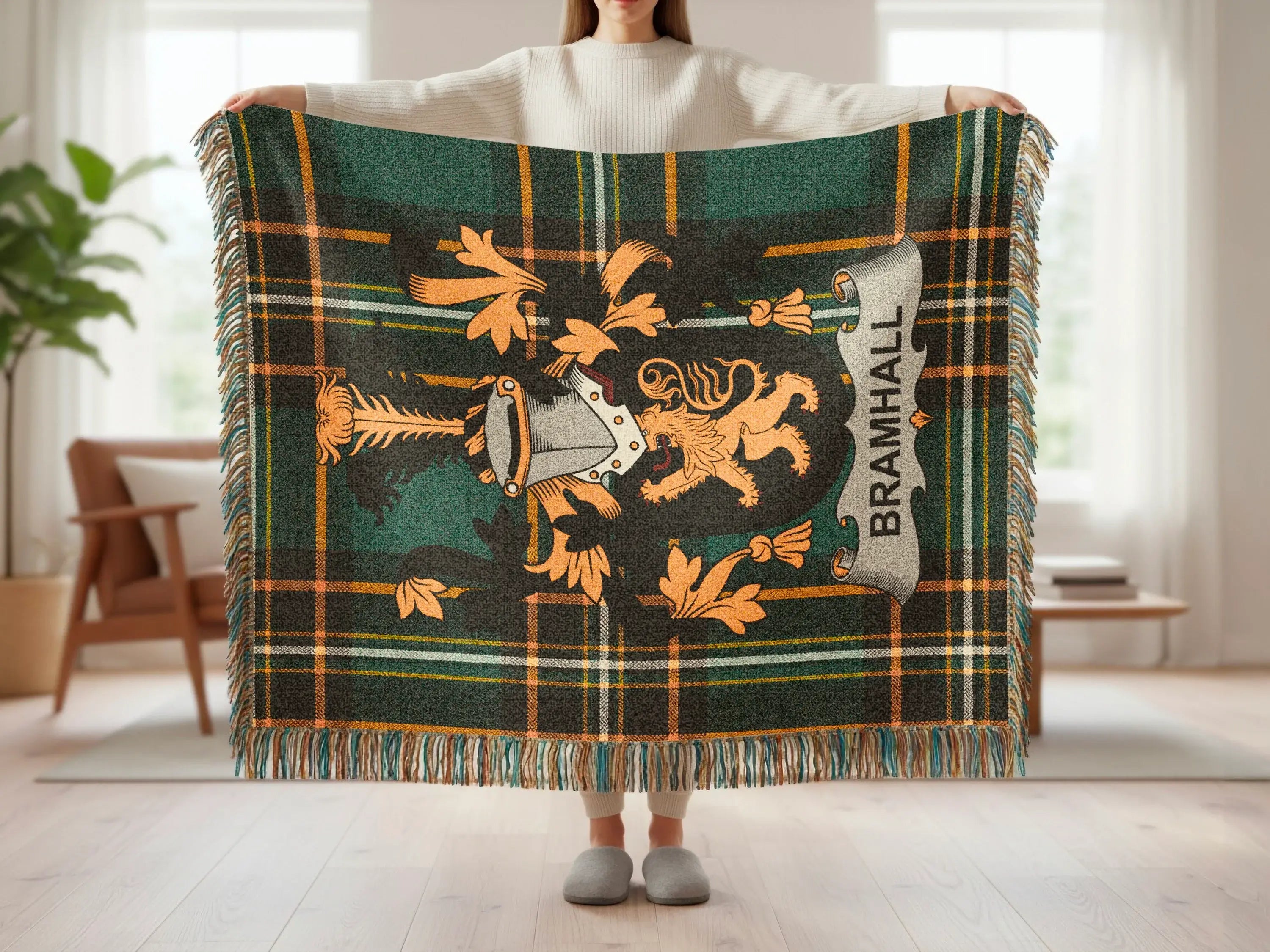 Bramhall Clan Crest Tartan Woven Fringed product type