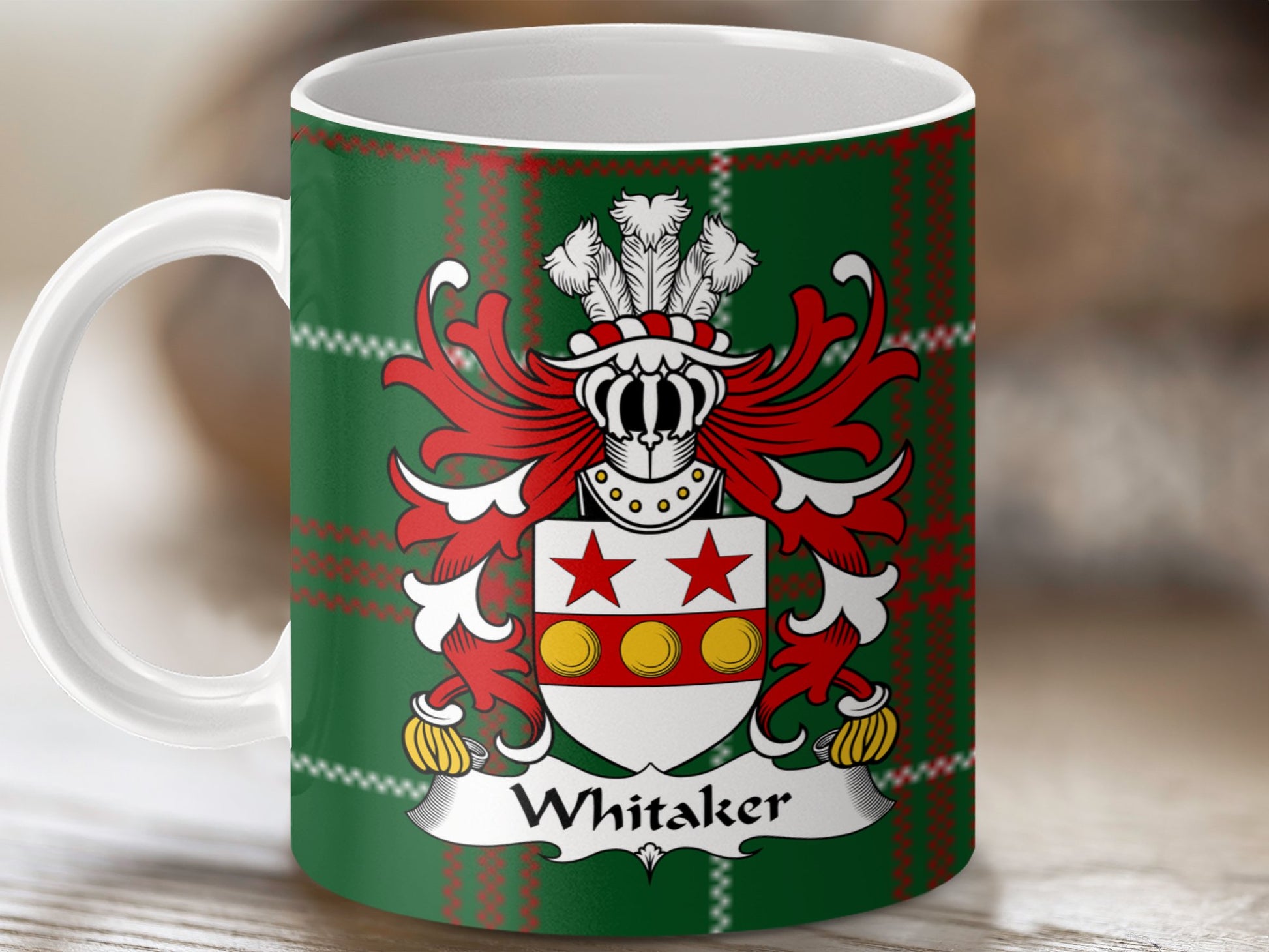 Whitaker Welsh Surname Coat of Arms Tartan Mug - Living Stone Gifts