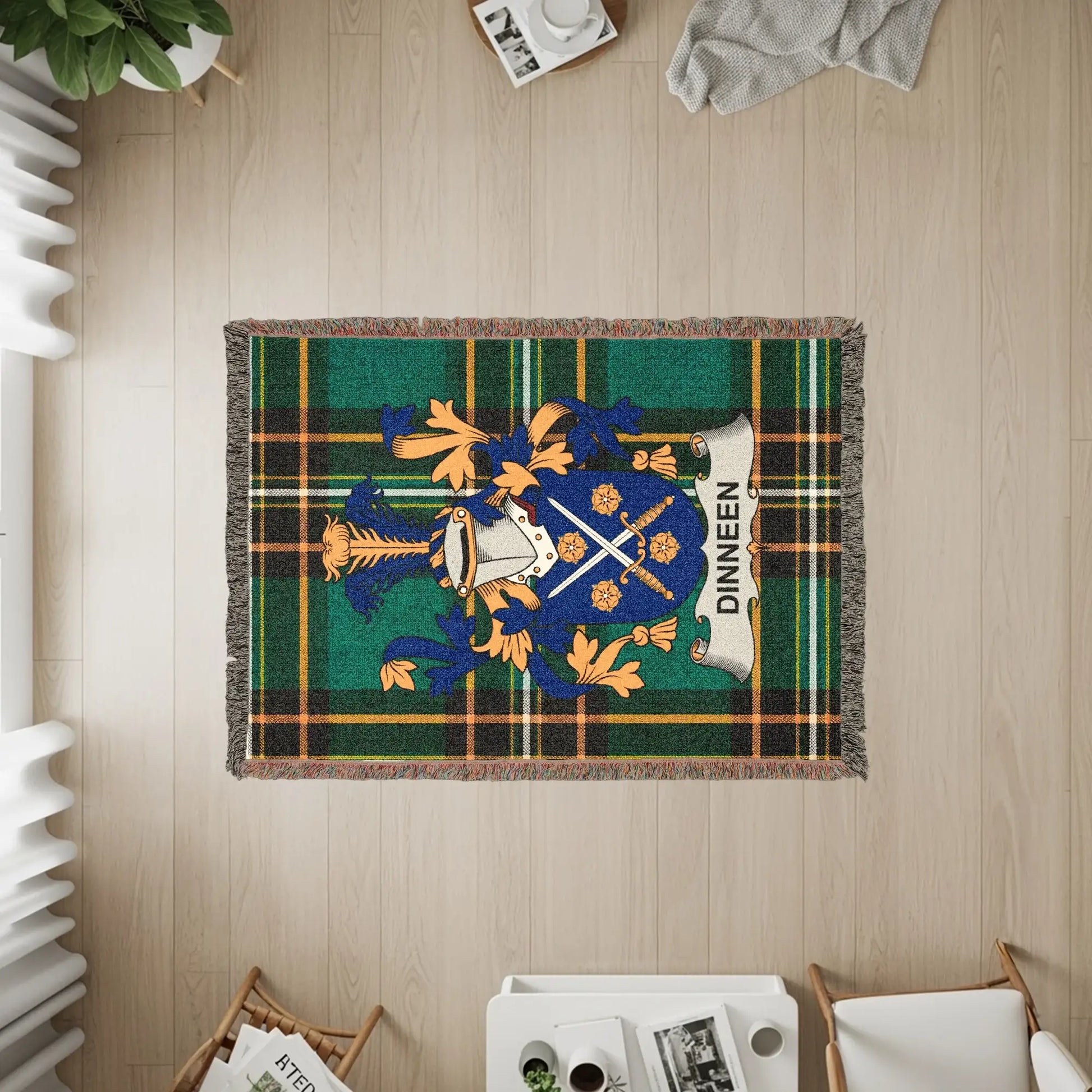 Dinneen Family Crest Tartan Plaid Throw Blanket product type