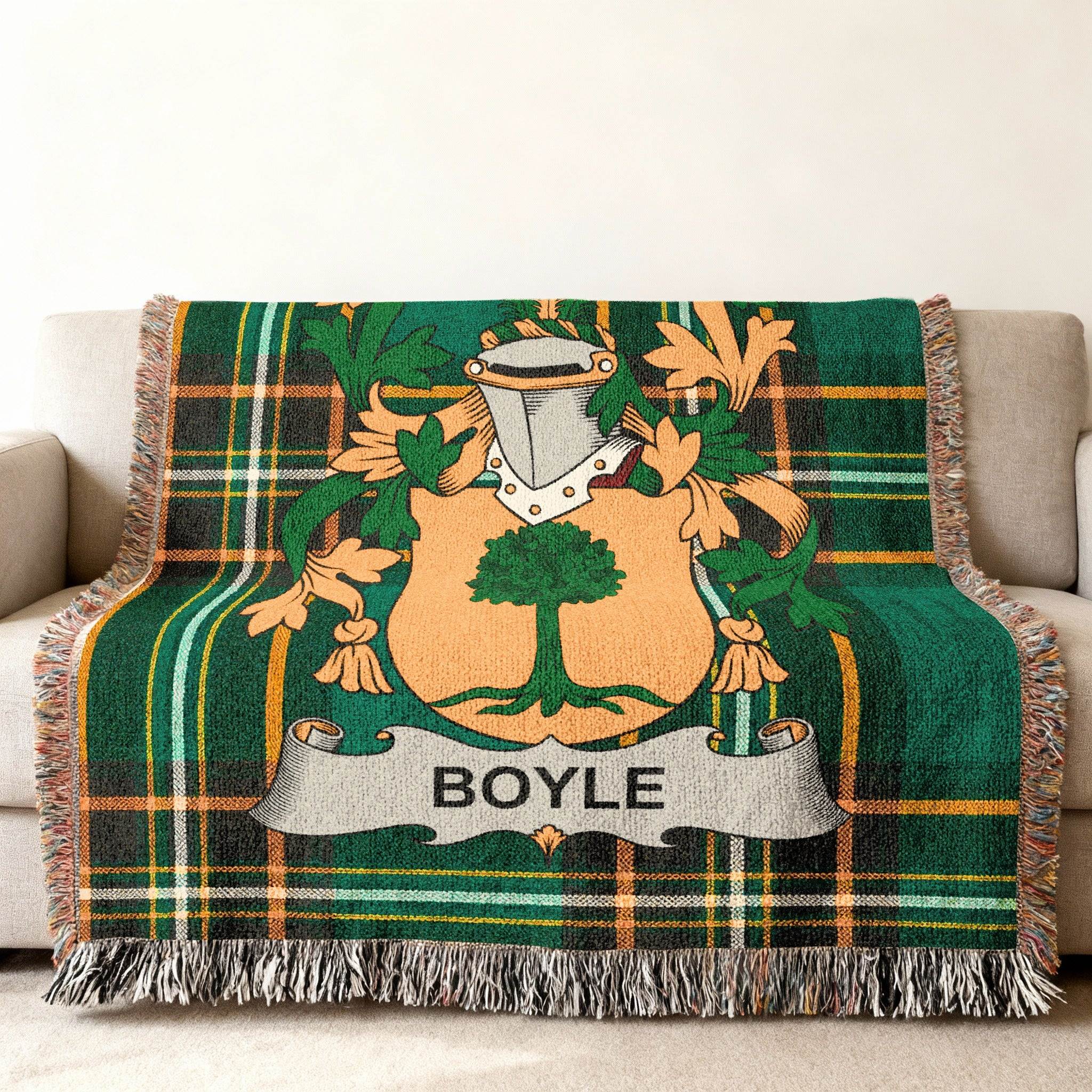 Boyle Family Crest Plaid Green Tartan Throw product type
