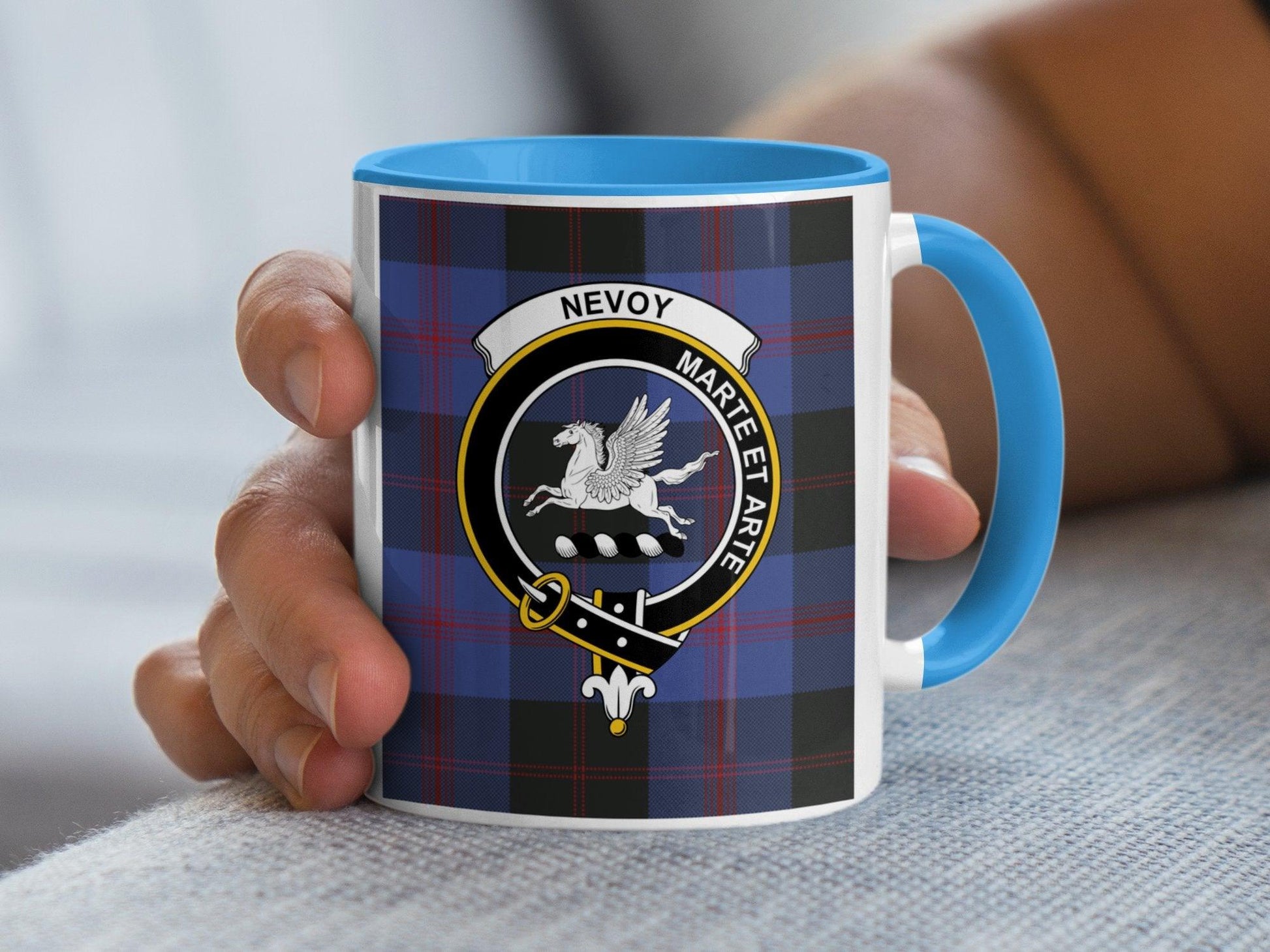 Nevoy Scottish Clan Crest and Tartan Design Mug - Living Stone Gifts