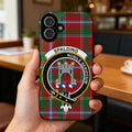 Clan Spalding nobile servitium tartan phone case — glossy edge-to-edge crest print, iPhone shown
