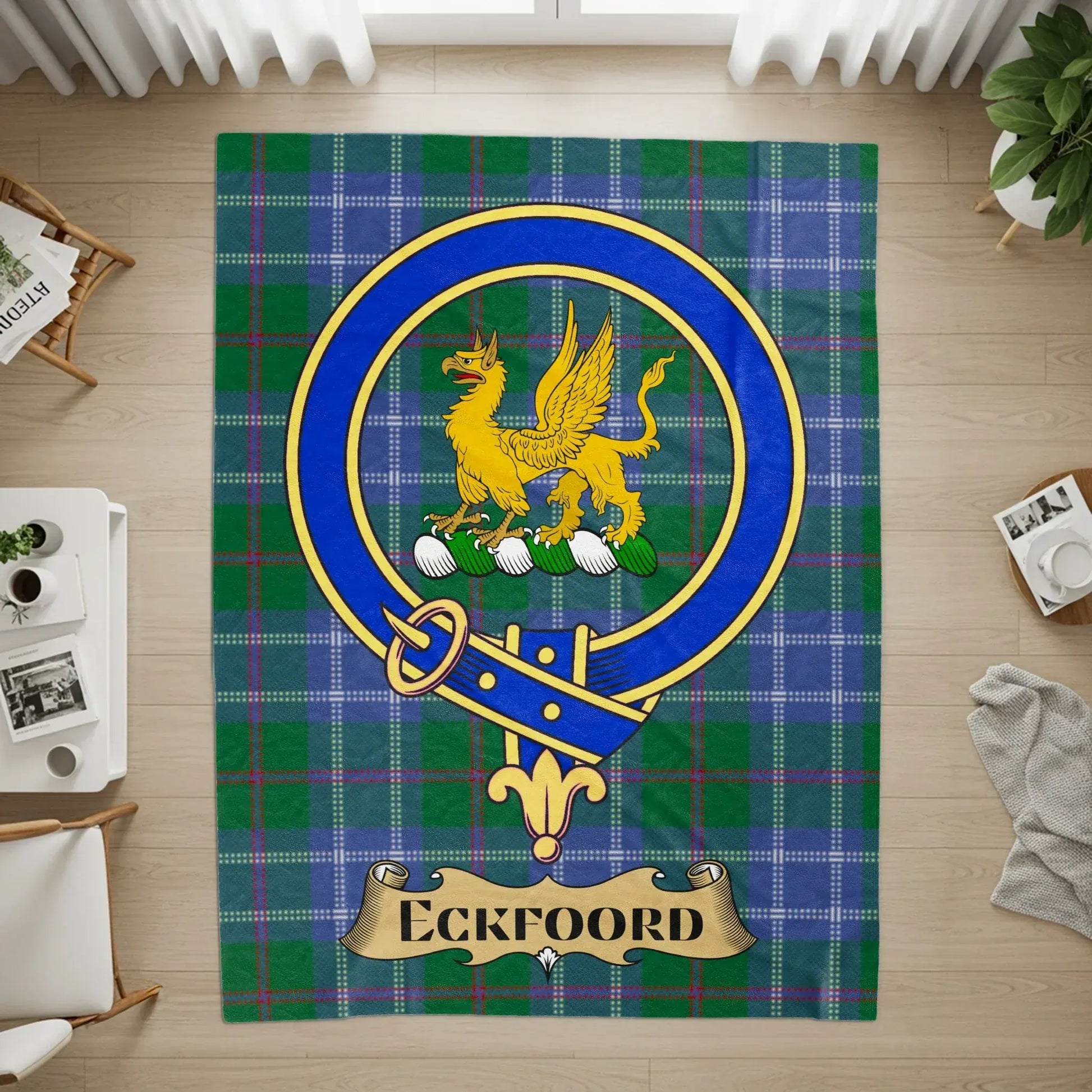 Elegant Tartan Floor Rug with Family Crest product type