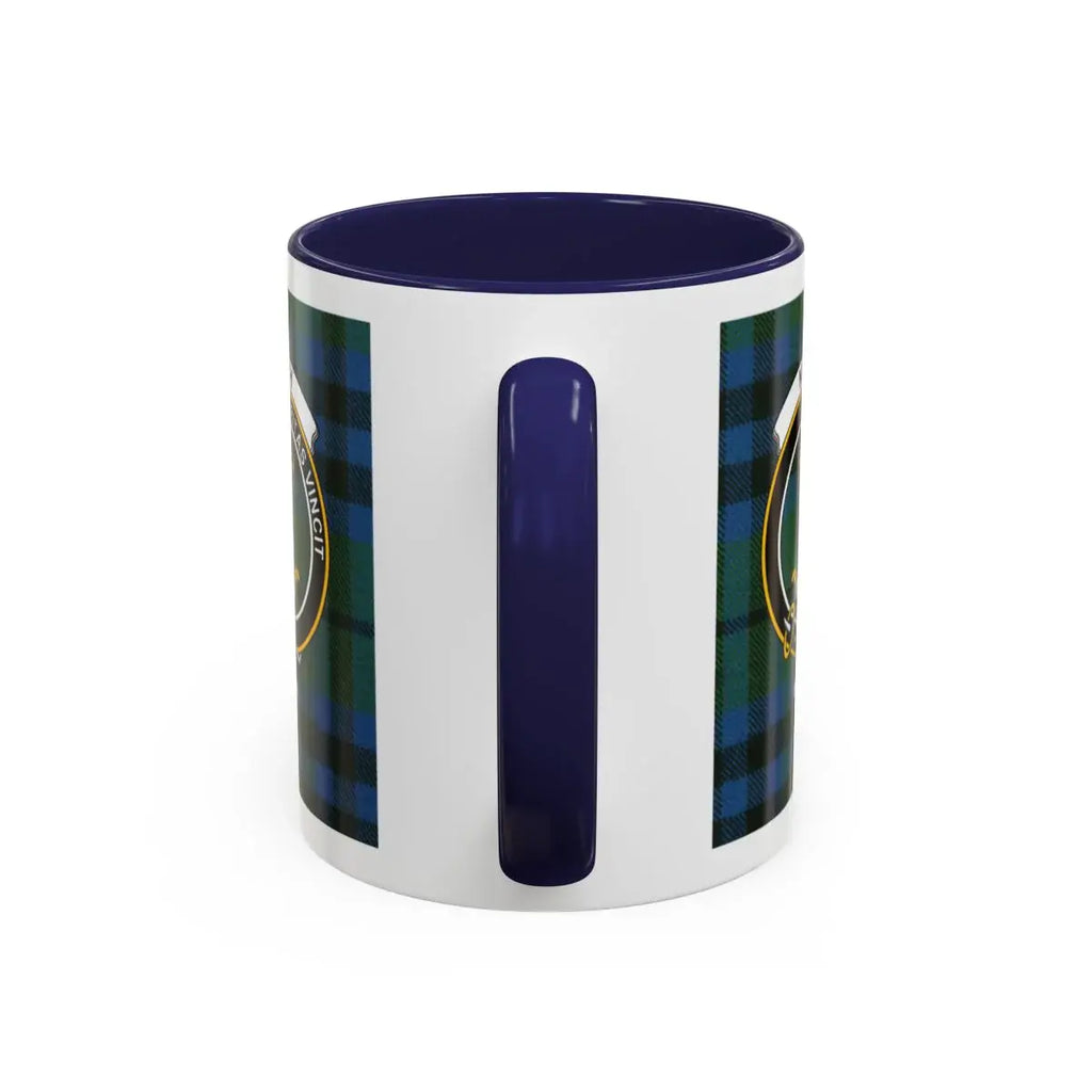 Keith clan tartan accent mug with blue handle — 11oz ceramic, Veritas Vincit clan design