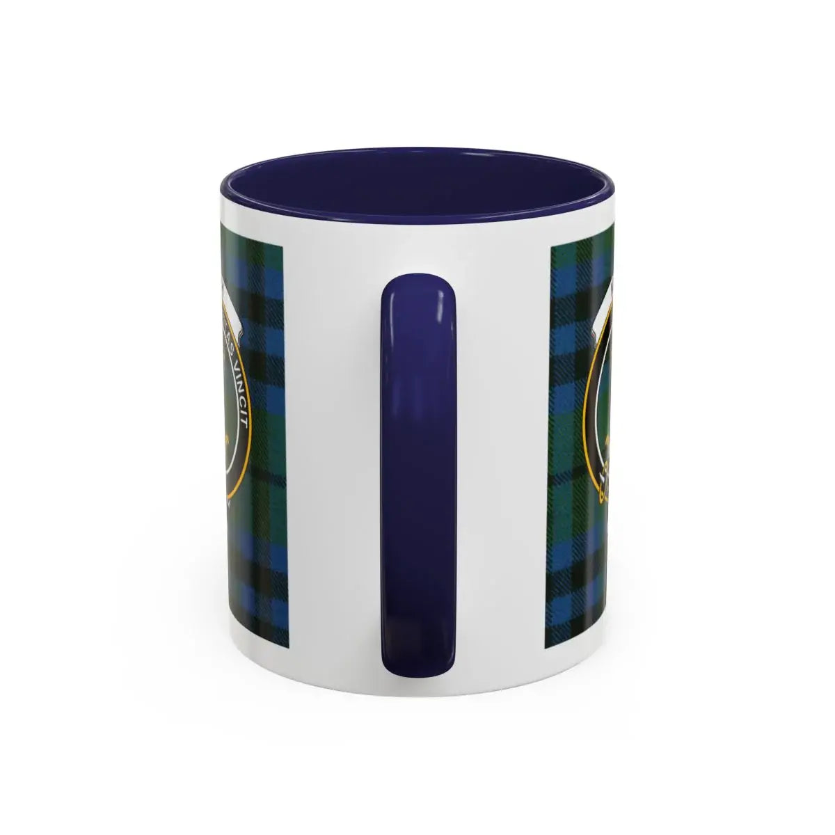 Keith clan tartan accent mug with blue handle — 11oz ceramic, Veritas Vincit clan design