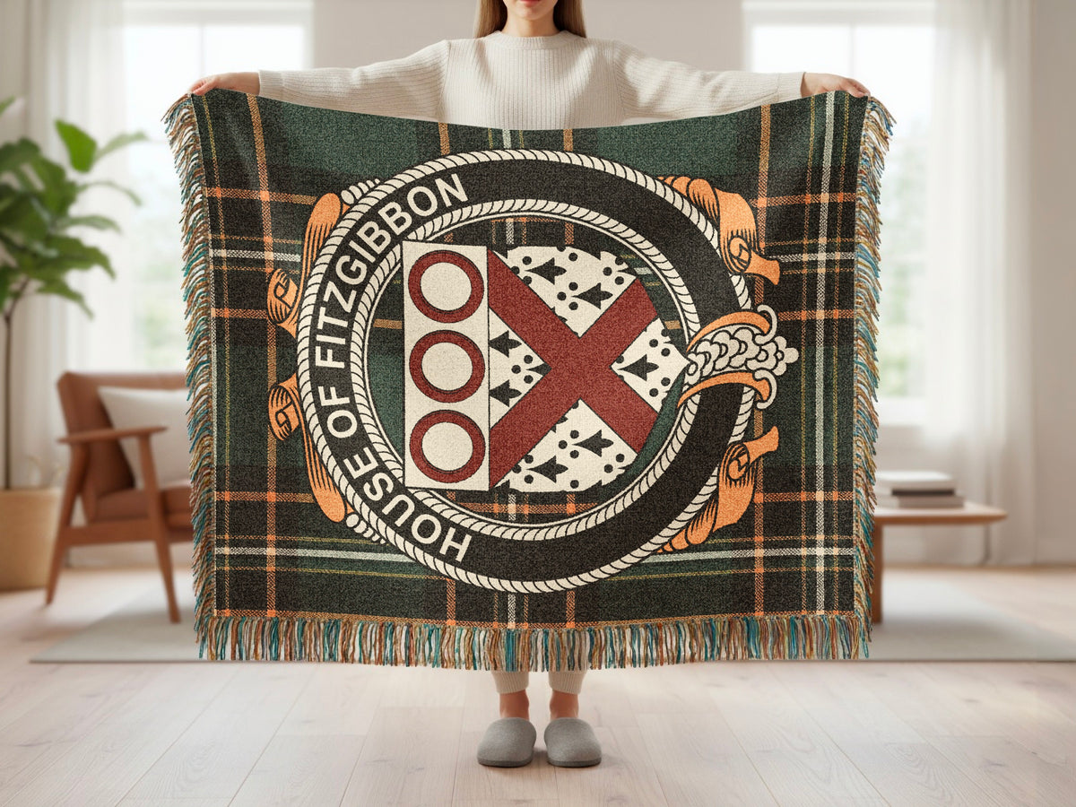 Fitzgibbon surname blanket showing Irish National Tartan woven design