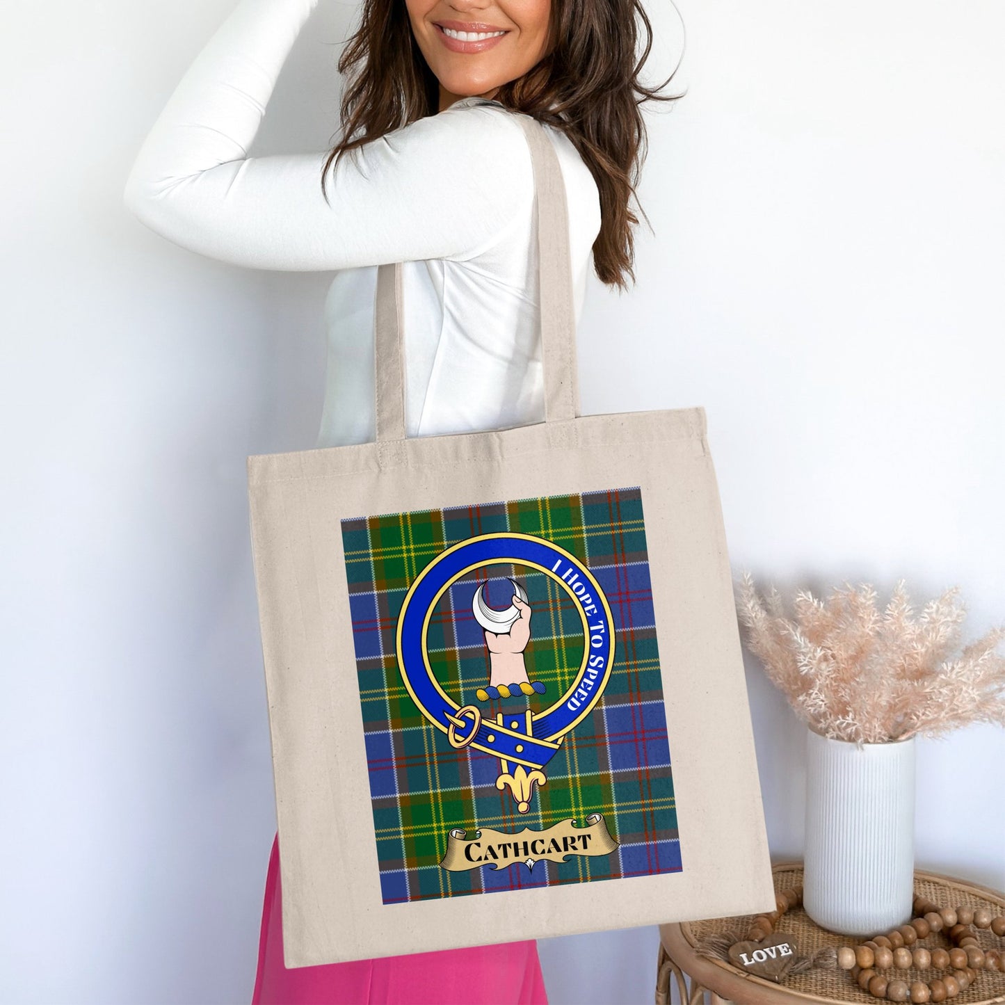 Cathcart Clan Scottish Tartan Crest Tote Bag - Living Stone Gifts