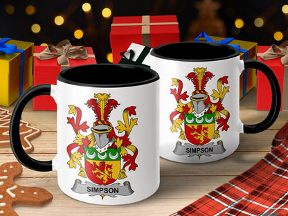 Heraldic Family Crest Simpson Surname Drinking Mug - Living Stone Gifts