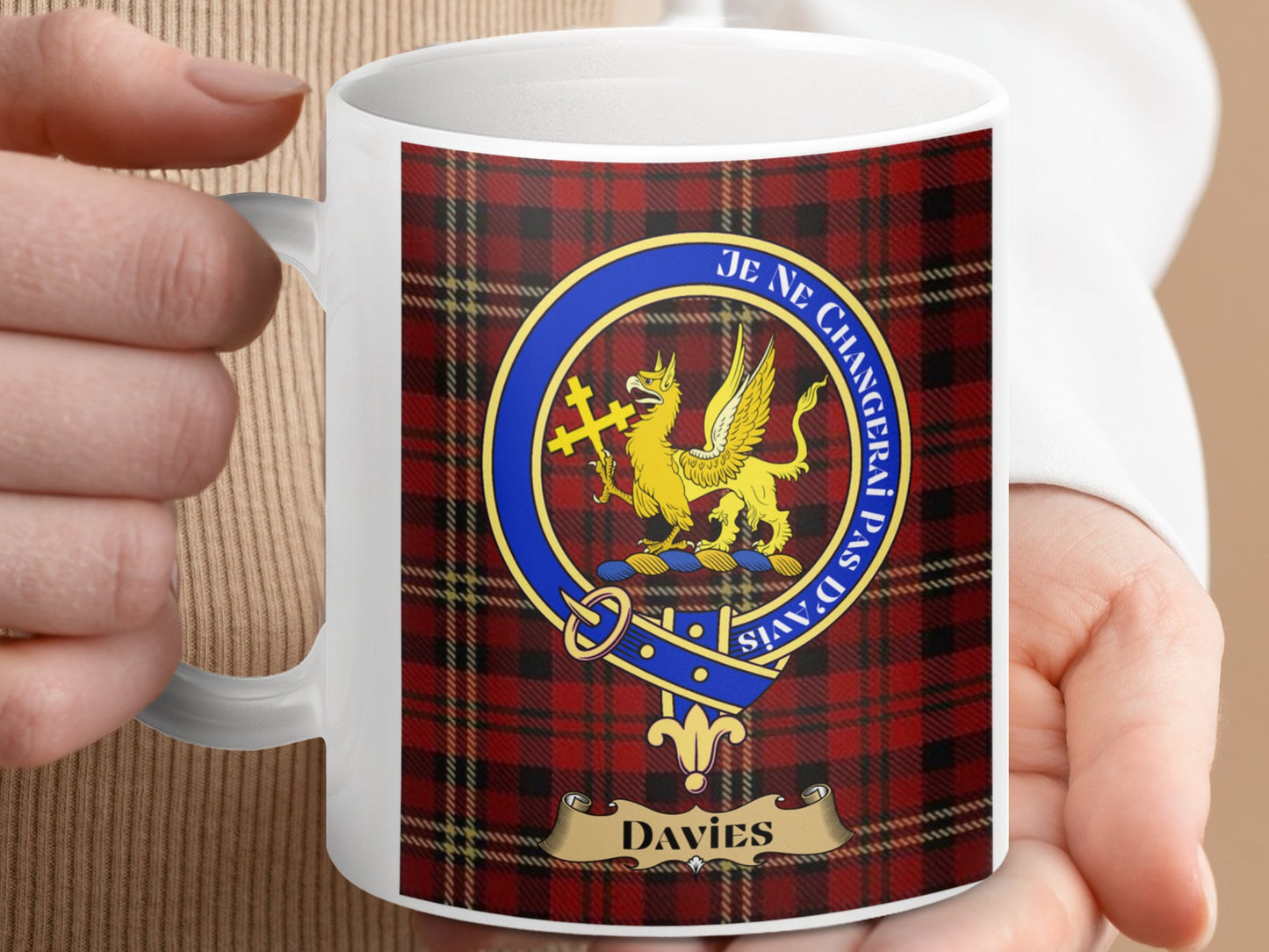 Clan Davies Scottish Tartan Crest Mug - Living Stone Gifts