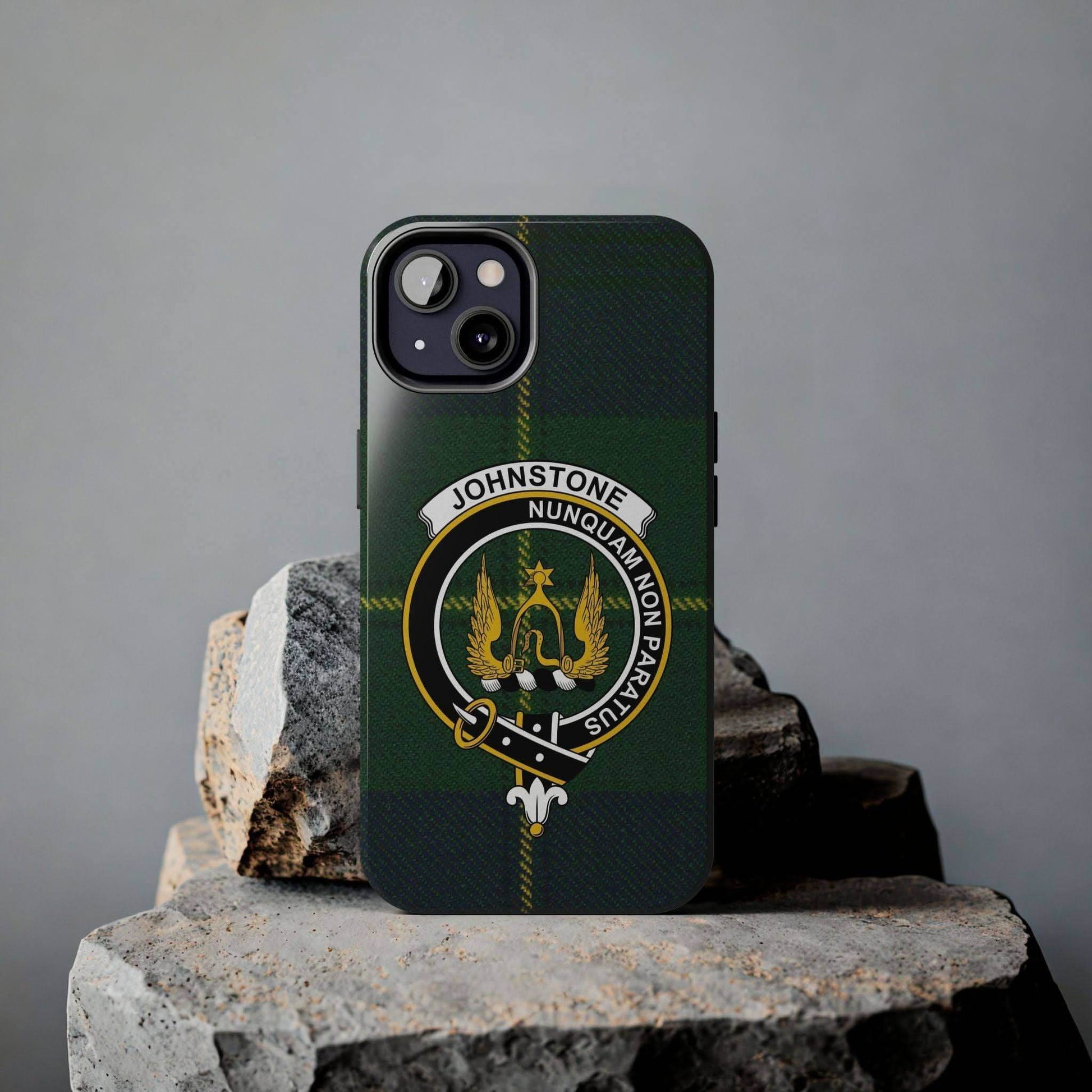 Johnstone Clan Crest Tartan Background Cell Phone Case - Celtic Ancestry Gifts