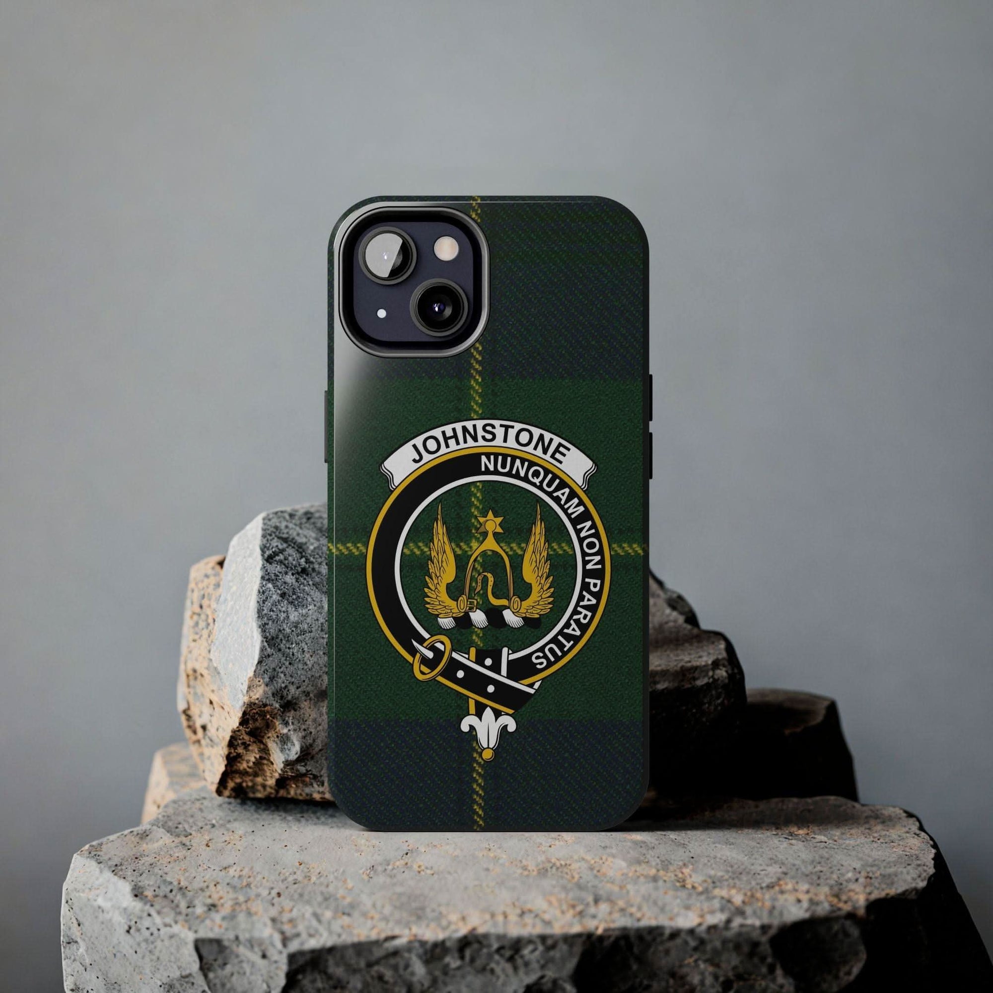 Johnstone Clan Crest Tartan Background Cell Phone Case - Celtic Ancestry Gifts
