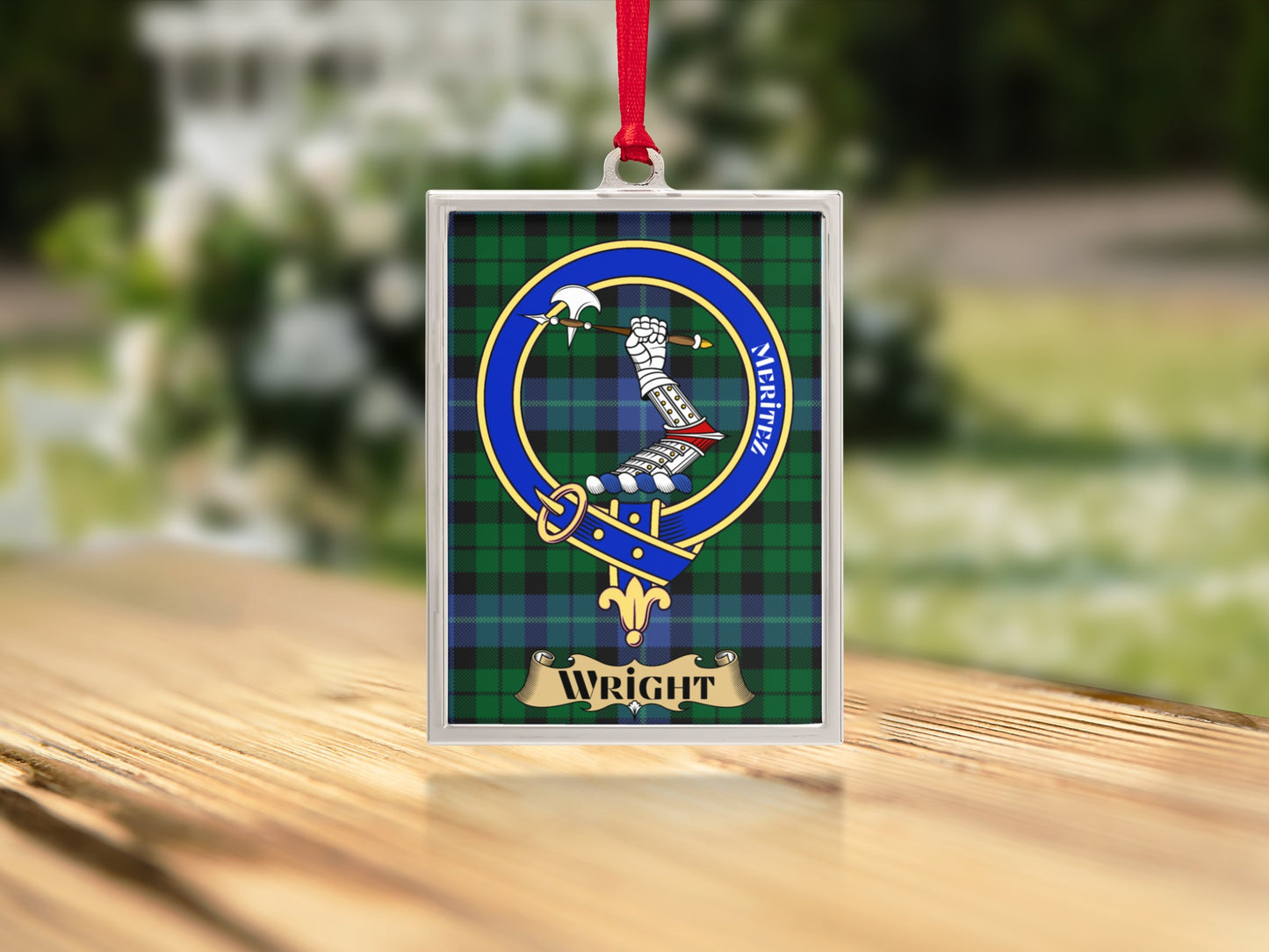 Wright Family Crest Green Plaid Background product