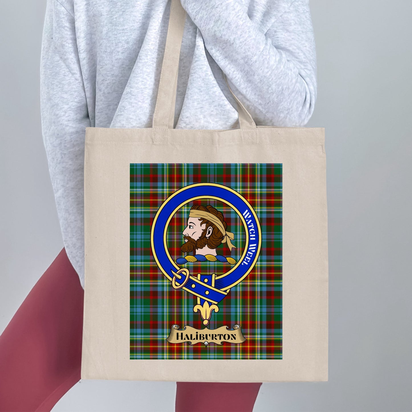 Clan Haliburton Scottish Crest Tartan Tote Bag - Living Stone Gifts