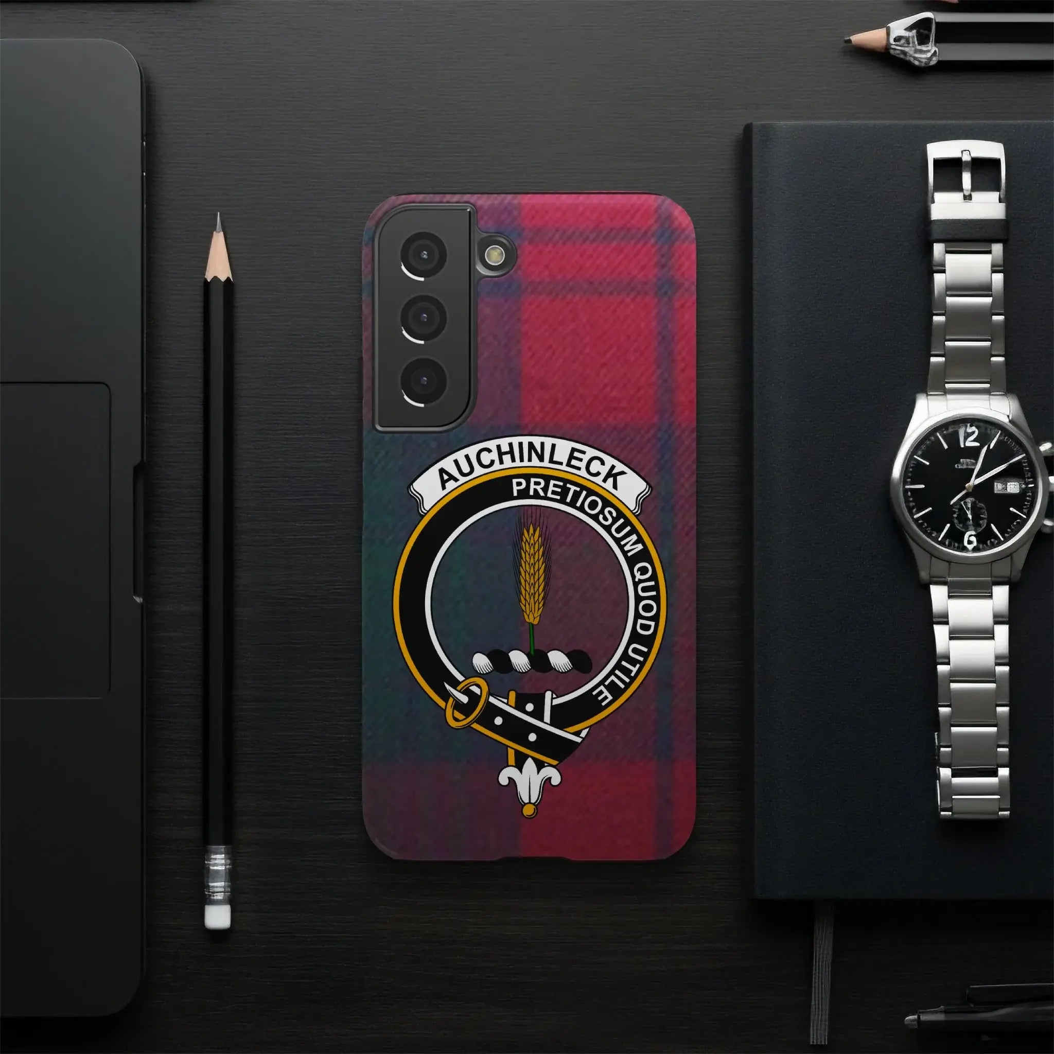 Auchinleck Tartan Phone Case with Crest Design