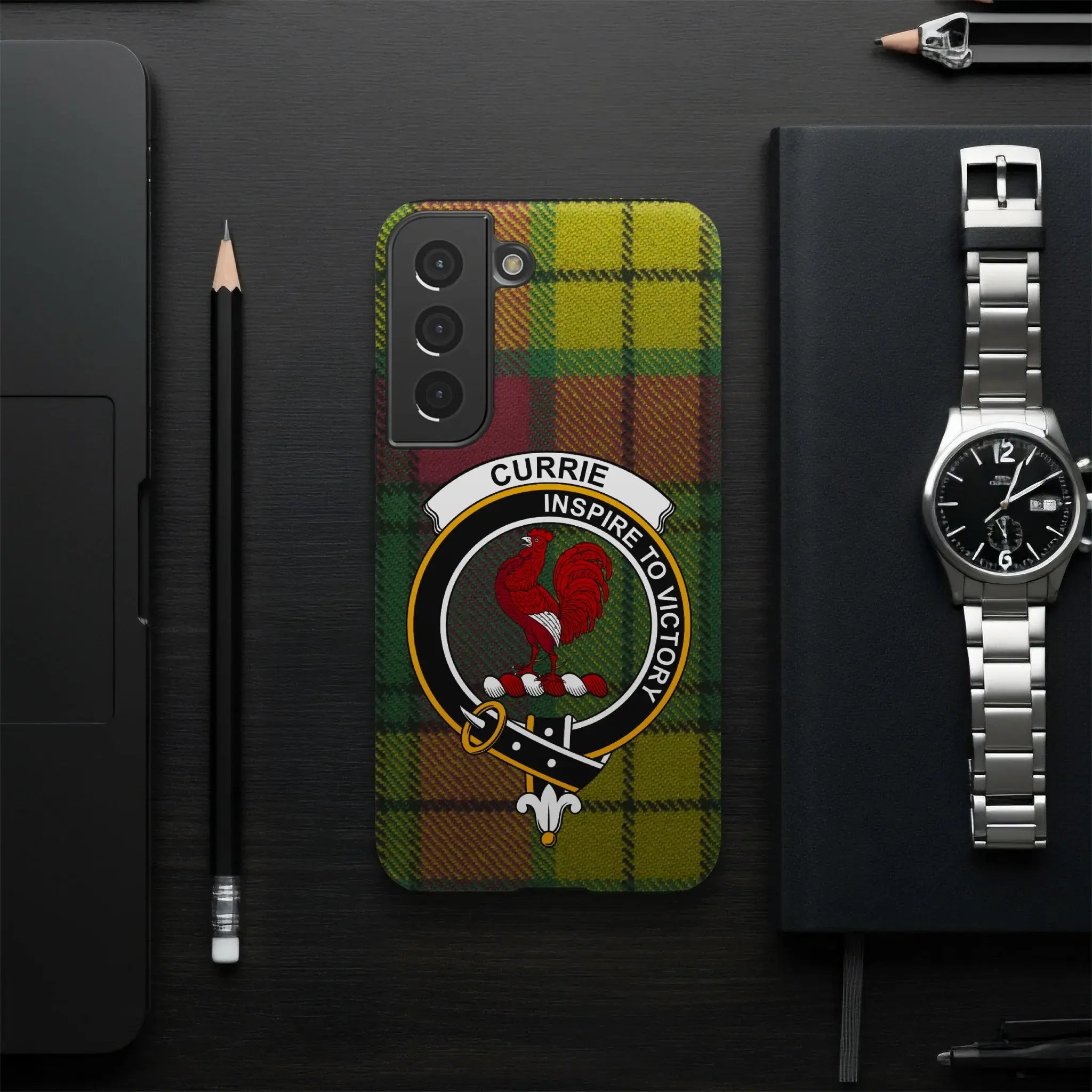 Tartan Phone Case with Currie Inspire to Victory Design