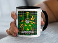 Rotheram Irish family crest black accent mug on Irish National Tartan