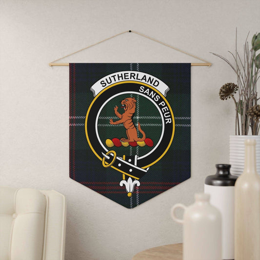 Sutherland Clan Scottish Tartan Crest Wall Pennant - Celtic Ancestry Gifts