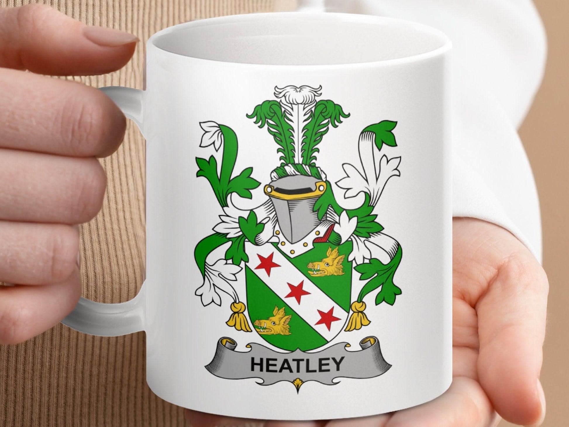 Heatley Surname Irish Family Crest Mug - Celtic Ancestry Gifts
